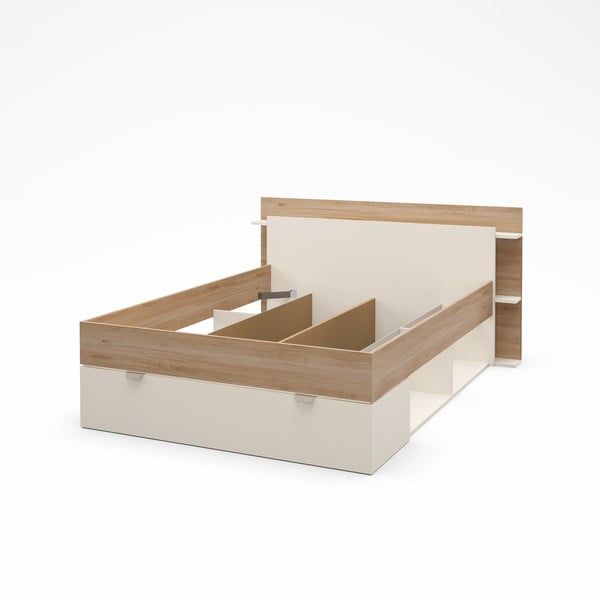 Balta/dabīga toņa divvietīga gulta ar ozolkoka imitāciju un veļas kasti bez režģa 140x190 cm Albo – Marckeric-image-3