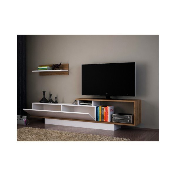 Balts/dabīga toņa TV plauktu komplekts 180x55 cm Asos – Woody Fashion-image-2