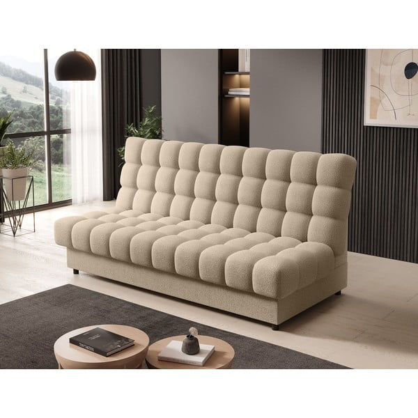 Bēšs salokāms/ar uzglabāšanas vietu dīvāns no buklē auduma 197 cm Clareta – ELTAP-image-3