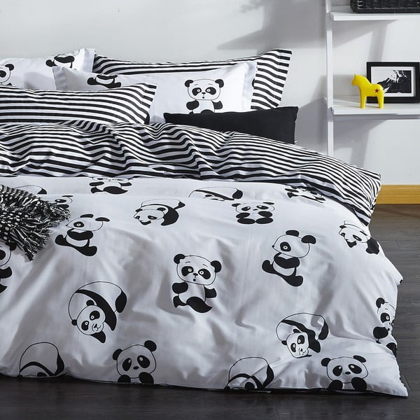 Melnbalta divguļamā bērnu gultas veļa 200x200 cm Panda – Mijolnir-image-1