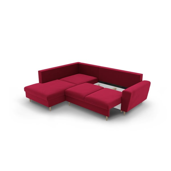 Sarkans samta salokāms stūra dīvāns ar uzglabāšanas vietu (ar kreiso stūri/L veida) Kyoto – Cosmopolitan Design-image-3