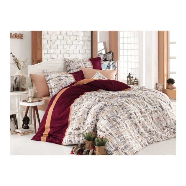 Kokvilnas satīna gultasveļa ar palagu divguļamai gultai Delicia Suro, 200 x 220 cm