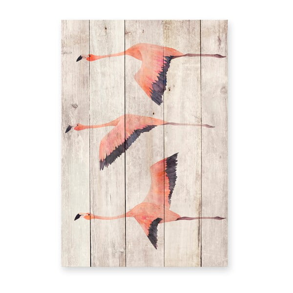 Sienas rotājums no priedes koka Madre Selva Flying Flamingo, 60 x 40 cm