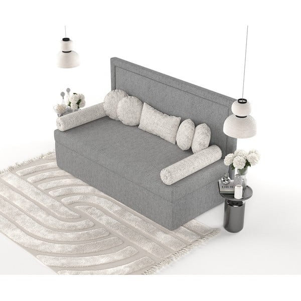 Pelēka polsterēta vienvietīga gulta 100x200 cm Scala – Maison de Rêve-image-4