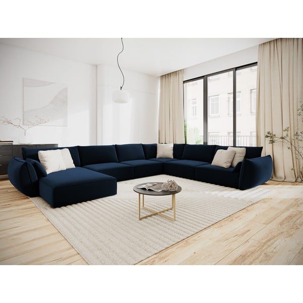 Tumši zils samta stūra dīvāns (ar labo stūri/U veida) Vanda – Mazzini Sofas-image-1