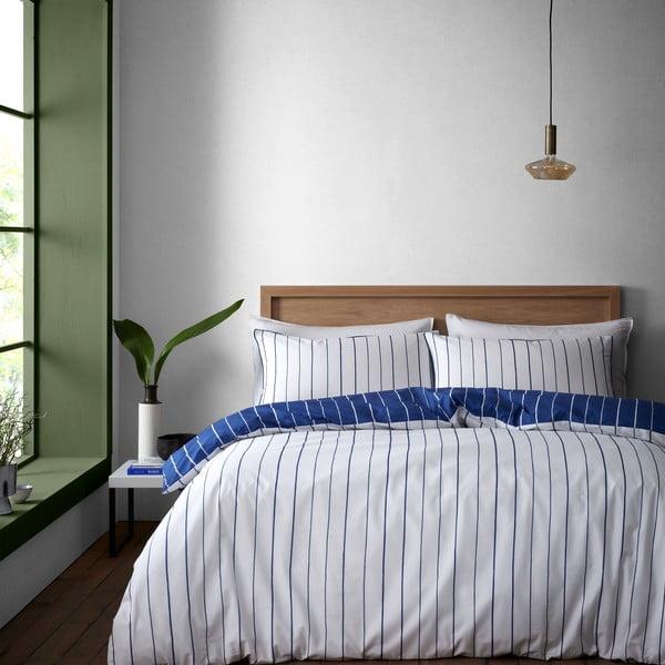 Balta/zila vienguļamā kokvilnas gultas veļa 135x200 cm Hastings Stripe – Content by Terence Conran