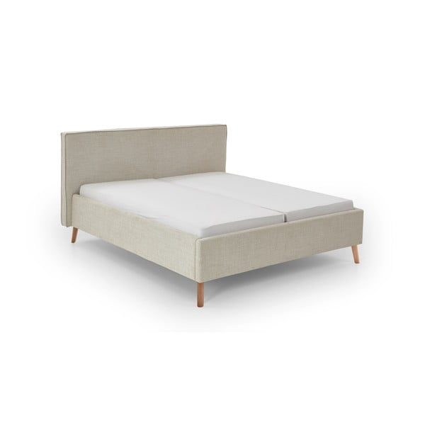 Krēmkrāsas polsterēta divvietīga gulta ar veļas kasti un redelēm 180x200 cm Riva – Meise Möbel