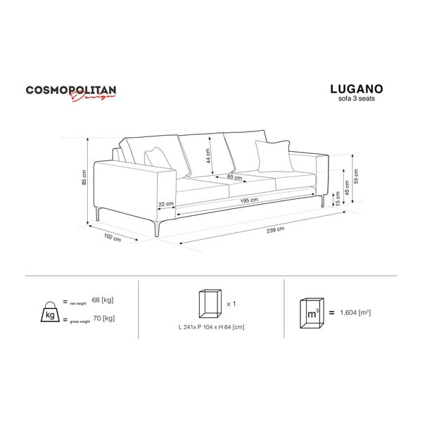 Tumši zils dīvāns Cosmopolitan Design Lugano, 239 cm-image-1