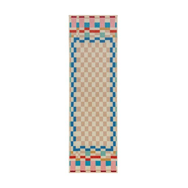 Celiņa paklājs no vilnas maisījuma 80x300 cm Checkered Border – Flair Rugs