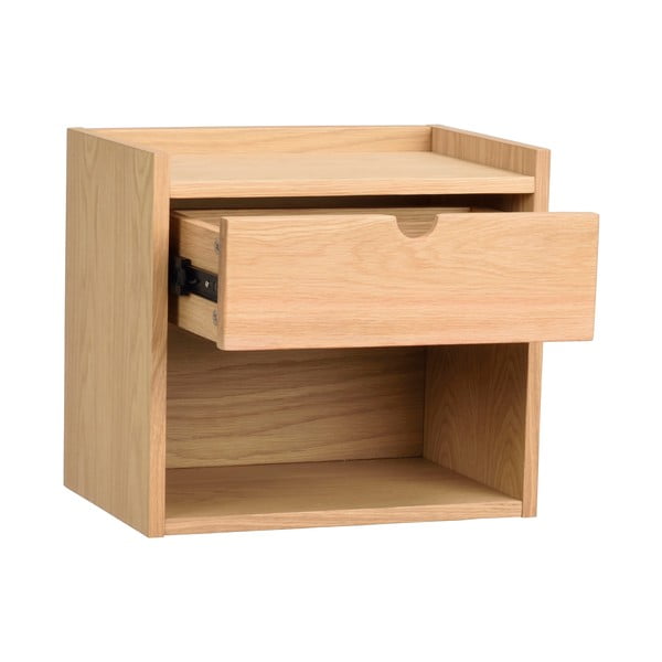 Dabīga toņa ozola masīvkoka piekarināms/ar plauktiem naktsskapītis Hillmond – Rowico-image-2