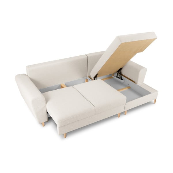 Bēšs salokāms stūra dīvāns ar uzglabāšanas vietu no buklē auduma (ar labo stūri/ar zvilni) Kyoto – Cosmopolitan Design-image-3