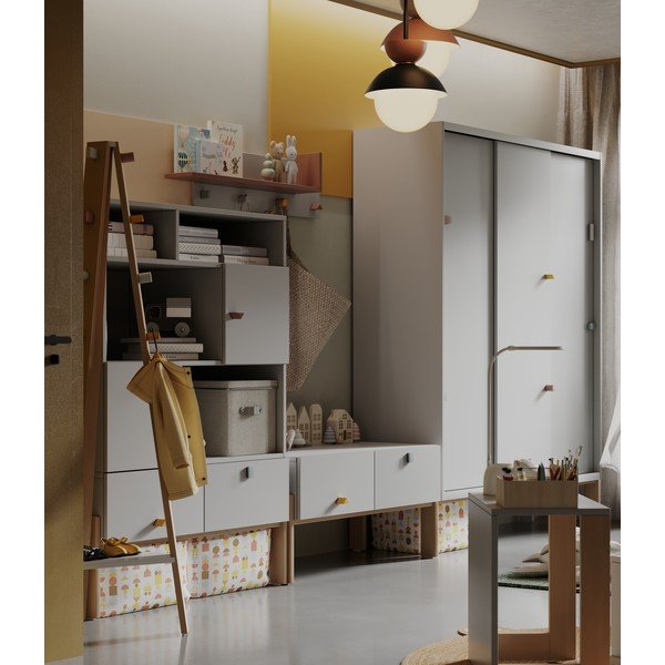 Gaiši pelēks/dabīga toņa dižskābarža koka mēteļu pakaramais bērniem Cube – Pinio-image-2