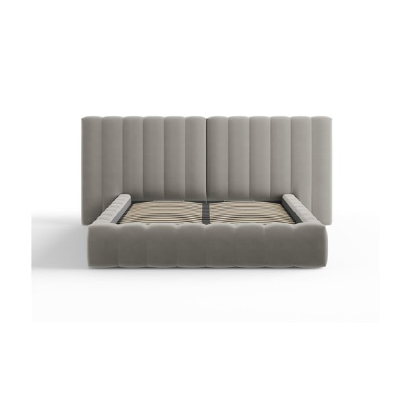 Pelēka polsterēta divvietīga gulta ar veļas kasti un režģi 160x200 cm Gina – Milo Casa-image-2