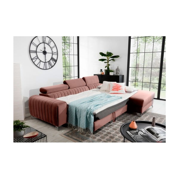 Rozā samta salokāms/ar uzglabāšanas vietu stūra dīvāns (ar labo stūri/ar zvilni) Grayson – ELTAP-image-4