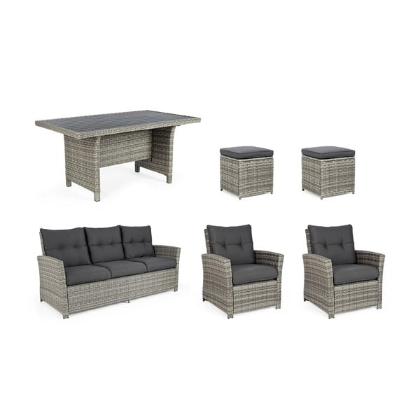 Pelēks mākslīgās rotangpalmas dārza atpūtas komplekts 6 personām Ariel – Bizzotto-image-4