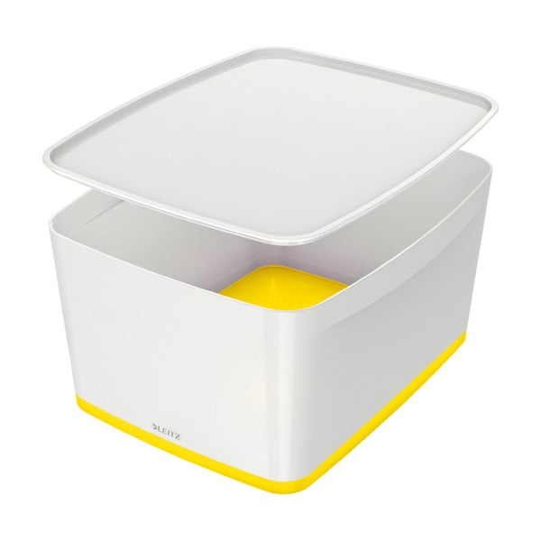 Balta un dzeltena uzglabāšanas kaste ar vāku Leitz MyBox, tilpums 18 l