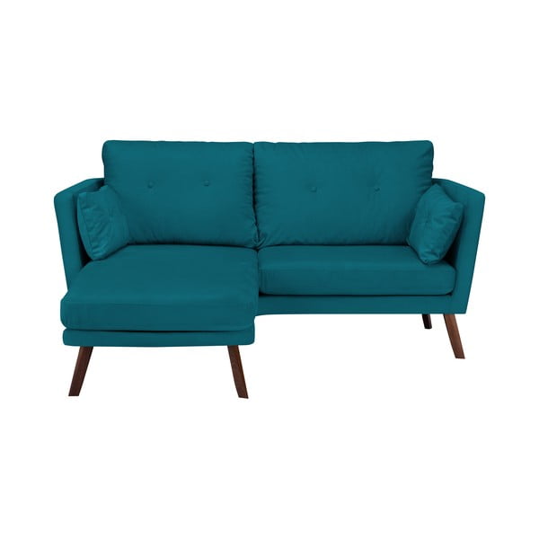 Tumši tirkīza krāsas trīsvietīgs dīvāns Mazzini Sofas Elena, ar atpūtas krēslu kreisajā stūrī