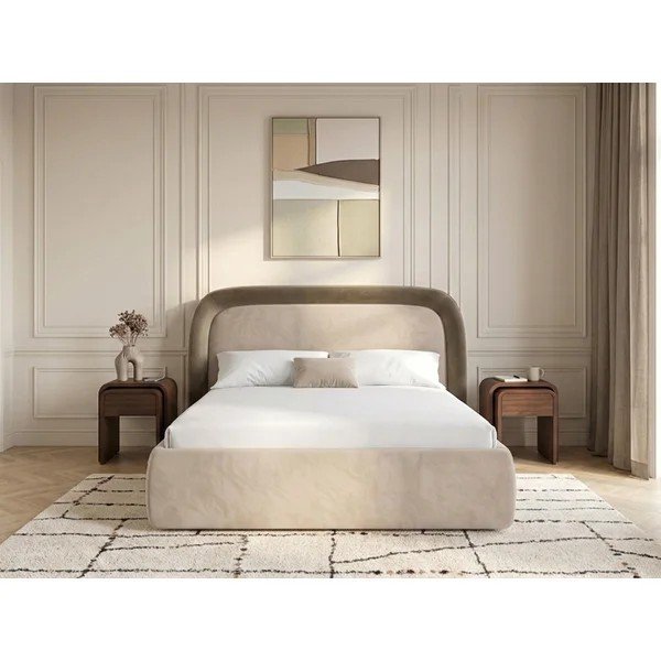 Pelēkbrūna polsterēta divvietīga gulta ar veļas kasti ar redelēm 180x200 cm Sam – Bobochic Paris-image-1