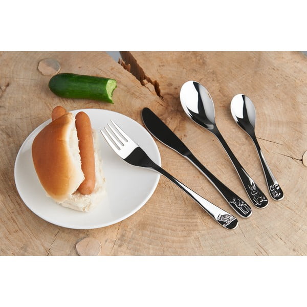 Sudraba krāsas nerūsējošā tērauda bērnu galda piederumi (4 gab.) Forest Animals – Zilverstad-image-1