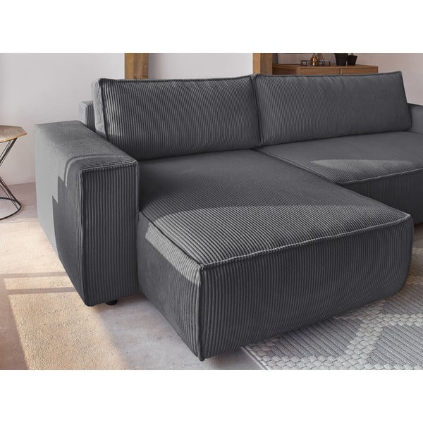 Tumši pelēks velveta salokāms stūra dīvāns (ar maināmu stūri) Nihad – Bobochic Paris-image-1