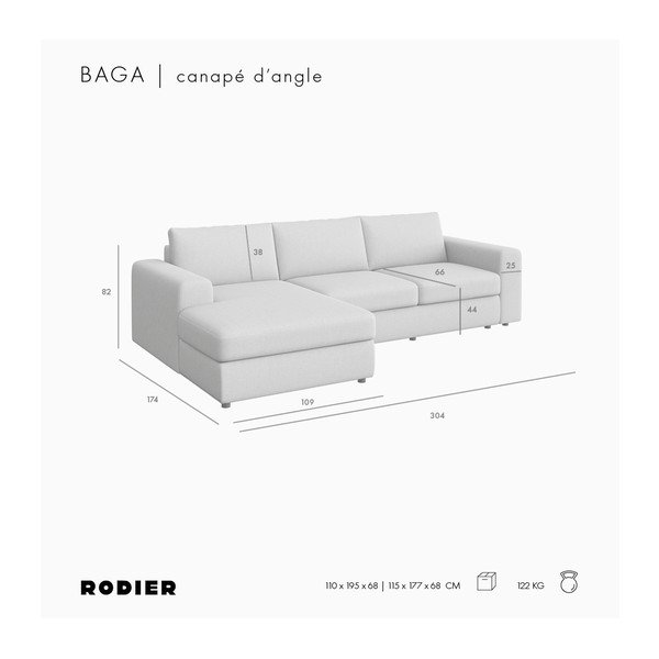 Bēšs samta stūra dīvāns (ar kreiso stūri/ar zvilni) Baga – Rodier-image-4