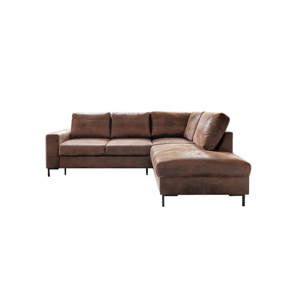 Brūns salokāms stūra dīvāns no ādas imitācijas (ar labo stūri) Lofty Lilly – Miuform