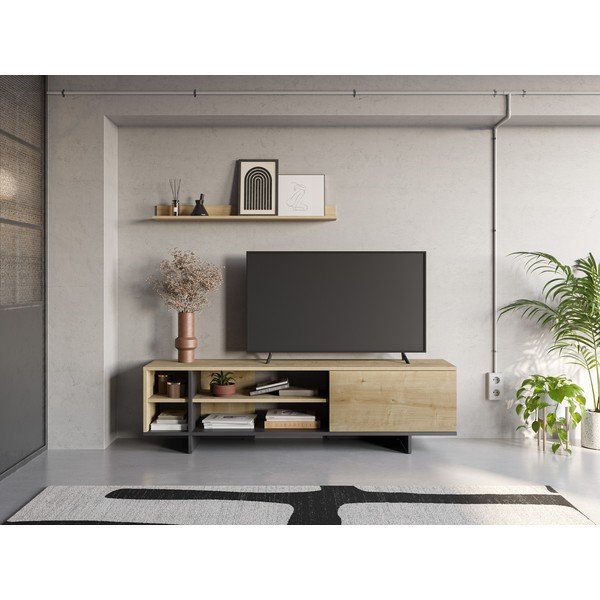 Dabīga toņa TV galdiņš ar ozolkoka imitāciju 160x44 cm Cequoia – Marckeric-image-1