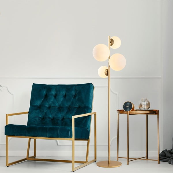 Balta/misiņa krāsas stāvlampa ar stikla abažūru (augstums 162 cm) Fazli – Opviq lights-image-1