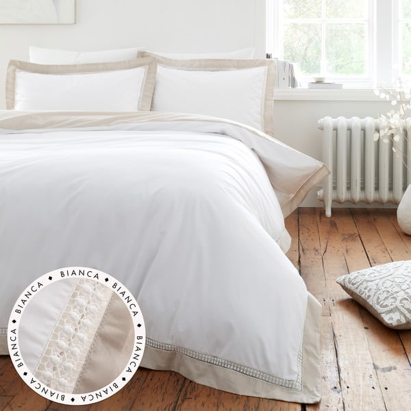 Balta divguļamā kokvilnas gultas veļa 200x200 cm Oxford Lace – Bianca