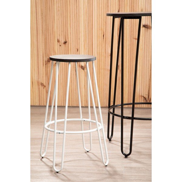 Balta/dabīga toņa gobas masīvkoka bāra taburete (sēdekļa augstums 75 cm) District – Premier Housewares-image-1