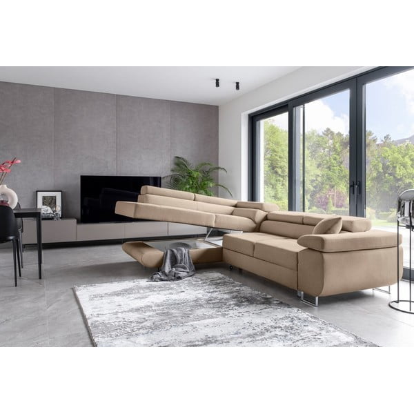 Bēšs salokāms/ar uzglabāšanas vietu stūra dīvāns (ar kreiso stūri/L veida) Anton – ELTAP-image-4