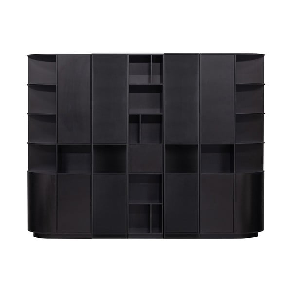 Melns priedes masīvkoka modulārais grāmatu plaukts 276x210 cm Finca – WOOOD