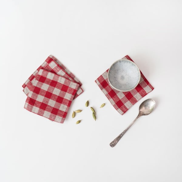 Sarkani tekstila paliktņi (4 gab.) Red Gingham – Linen Tales