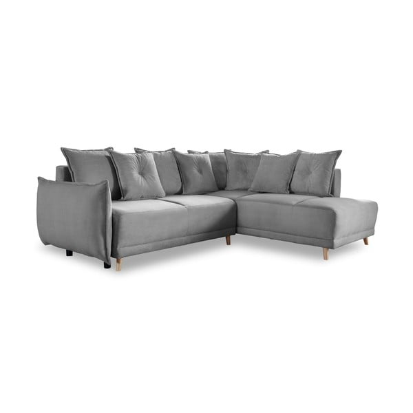 Pelēks velveta salokāms stūra dīvāns (ar labo stūri) Lazy Lukka – Miuform