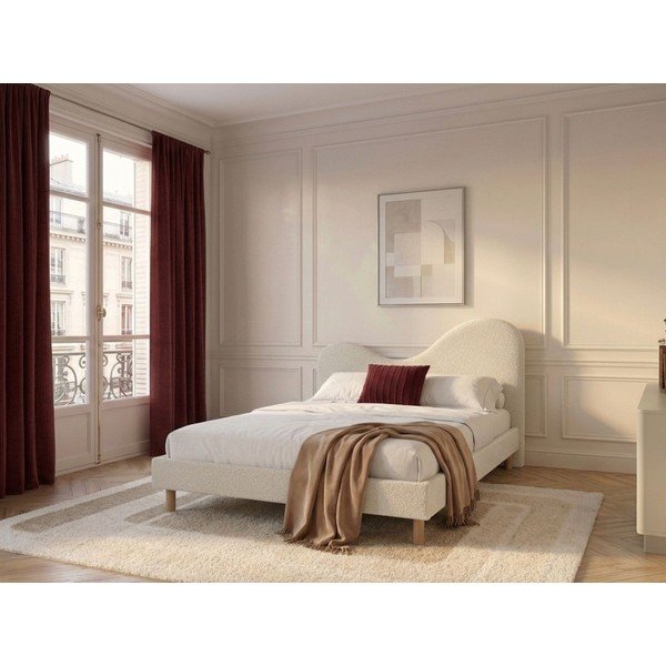 Balta polsterēta polsterēta divvietīga gulta ar redelēm 180x200 cm Celina – Bobochic Paris-image-1