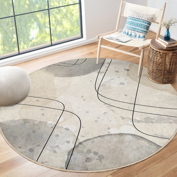 Bēšs mazgājams apaļš paklājs ø 100 cm Simple Lines – Mila Home-image-1