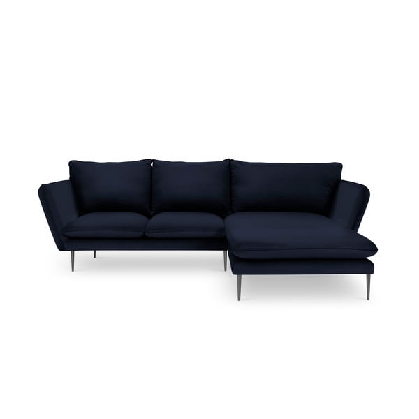 Tumši zils samta stūra dīvāns Mazzini Sofas Acacia, labais stūris