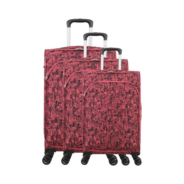 3 rozā bagāžas somu komplekts uz 4 riteņiem Lulucastagnette Casandra