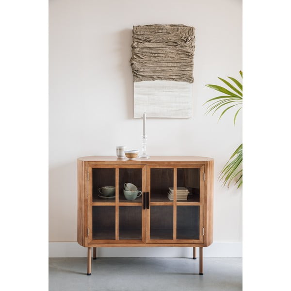 Dabīga toņa gumijkoka masīvkoka vitrīna 100x80x38 cm Yaz – White Label-image-1