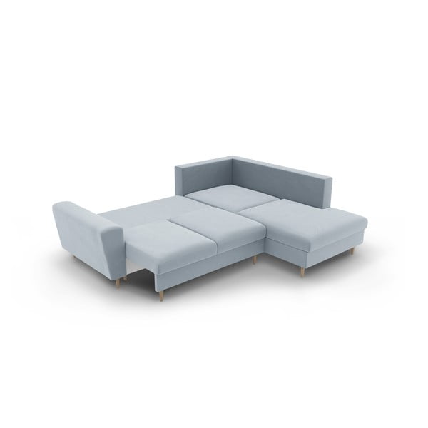 Gaiši zils samta salokāms stūra dīvāns ar uzglabāšanas vietu (ar labo stūri/L veida) Kyoto – Cosmopolitan Design-image-4