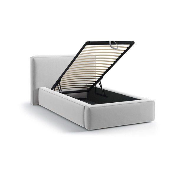 Sudraba krāsas polsterēta vienvietīga gulta ar veļas kasti un redelēm 90x200 cm Jodie – Micadoni -image-1