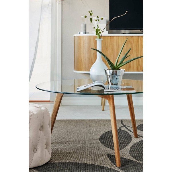 Dabīga toņa ozola masīvkoka apaļš žurnālgaldiņš ø 90 cm Malevik – Jotex-image-4