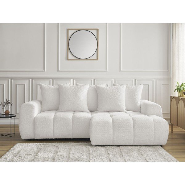 Balts salokāms stūra dīvāns no buklē auduma ar uzglabāšanas vietu (ar labo stūri/ar zvilni) Roxelane – Bobochic Paris-image-1