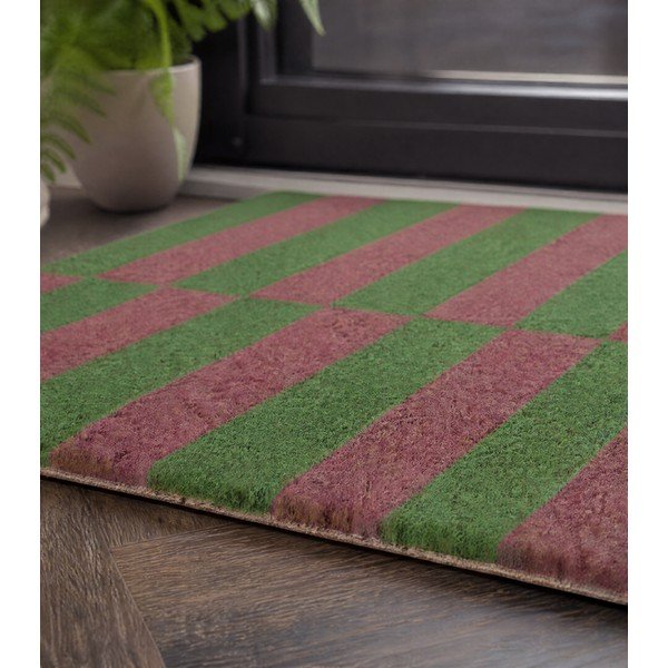 Kokosšķiedras kājslauķis 40x60 cm Pink & Green Half Stripes – Artsy Doormats-image-3