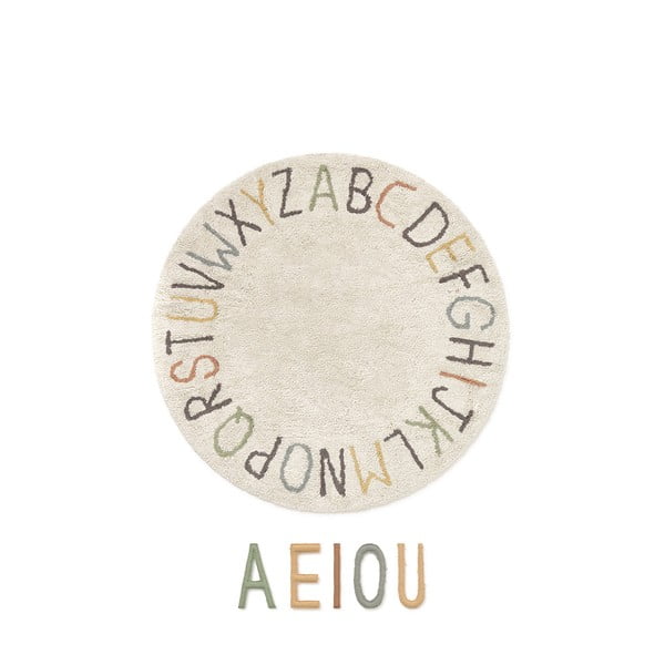Krēmkrāsas kokvilnas bērnu rotaļu paklājs ø120 cm ABC Color and Letters – Lorena Canals