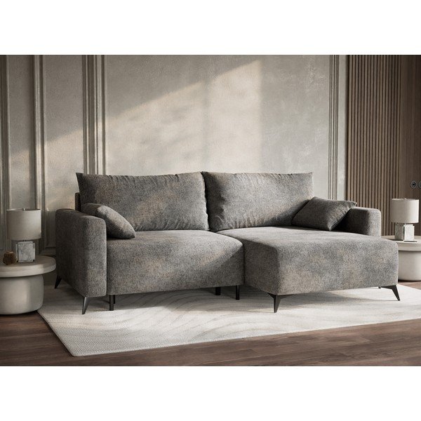 Pelēks salokāms stūra dīvāns no šenila auduma ar uzglabāšanas vietu (ar labo stūri/ar zvilni) Leon – Maison de Rêve-image-4