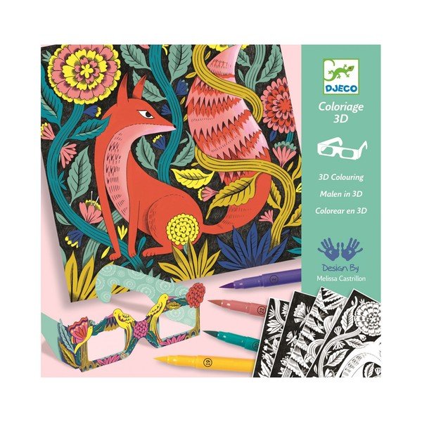 Mākslas komplekts ar 7 kaligrāfijas marķieriem un 3D brillēm Djeco Forest-image-2