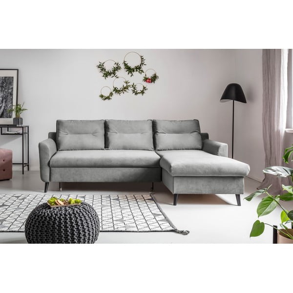 Gaiši pelēks samta izlaižams stūra dīvāns Miuform Stylish Stan, labais stūris-image-1