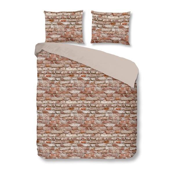 Brūna kokvilnas divvietīga gultas pārklājs Good Morning Brick, 200 x 200 cm
