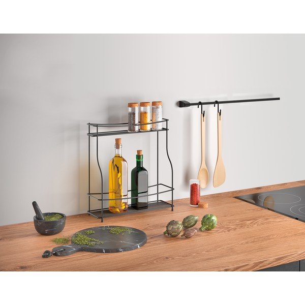 Melns divlīmeņu papildu plaukts virtuvei Metaltex Balsamico Lava-image-1